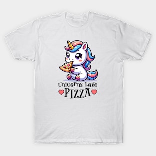 Cute Unicorn Eating Pizza T-Shirt